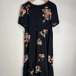 Black Floral Babydoll Dress - Pink & Peach Blooms